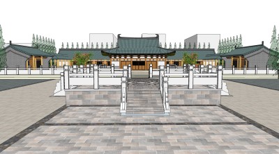 中式寺庙外观免费su模型下载、寺庙草图大师模型下载