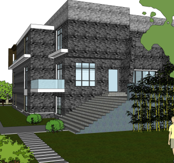 现代独栋别墅su模型下载，别墅草图大师模型分享