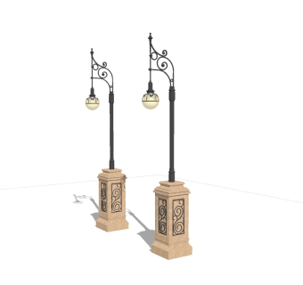 欧式铁艺造型路灯草图大师模型，铁艺造型路灯sketchup模型下载