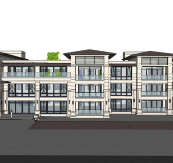 现代连排别墅草图大师模型下载，联排别墅sketchup模型