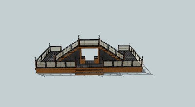 中式观景平台草图大师模型，观景平台sketchup模型