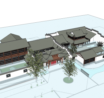 中式府邸建筑草图大师模型，古建民俗sketchup模型免费下载
