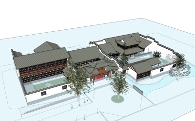 中式府邸建筑草图大师模型，古建民俗sketchup模型免费下载