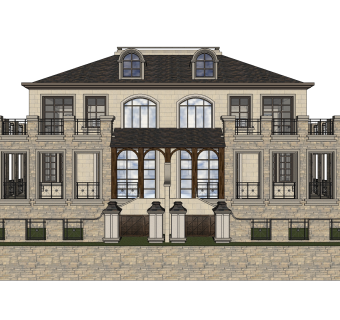 欧式联排别墅SU模型，联排别墅SKP模型下载