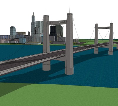悬索桥设计草图大师模型下载，sketchup悬索桥su模型分享