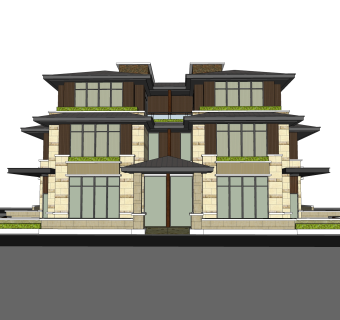 现代独栋别墅草图大师模型下载，别墅外观sketchup模型分享
