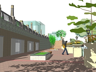 中式广场景观草图大师模型，广场sketchup模型下载