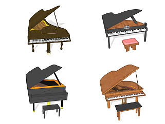 现代<em>钢琴</em>组合草图大师模型，<em>钢琴</em>sketchup模型下载