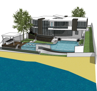 现代滨水别墅草图大师模型，别墅skb文件下载