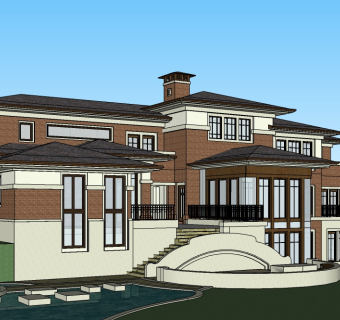 欧式独栋别墅草图大师模型，sketchup别墅su模型下载