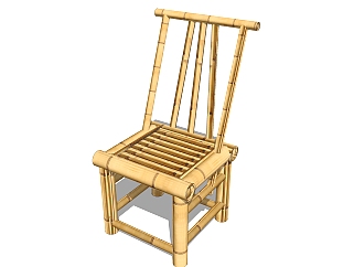 现代竹制椅子su模型，竹制品草图大师模型下载
