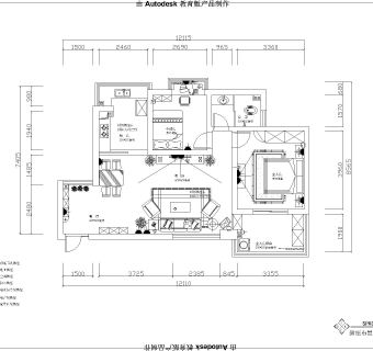 黑白混搭三室二厅CAD装修图含效果图套图，CAD建筑图纸下载