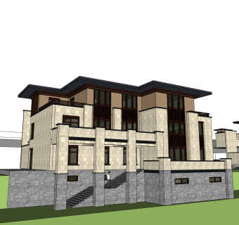 现代简约独栋别墅草图大师模型下载，独栋别墅sketchup模型