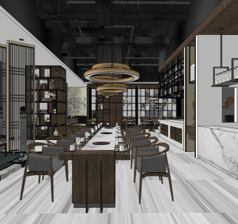 特色精品新中式餐厅su模型集下载