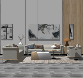 现代布艺沙发组合su模型，布艺沙发组合sketchup模型下载