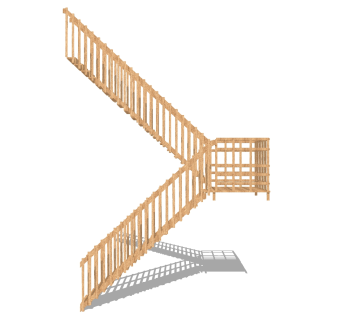 现代实木双跑平行楼梯草图大师模型，实木双跑平行楼梯sketchup模型免费下载