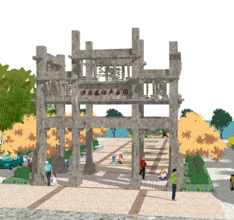 中式牌坊大门草图大师模型，牌坊大门sketchup模型下载