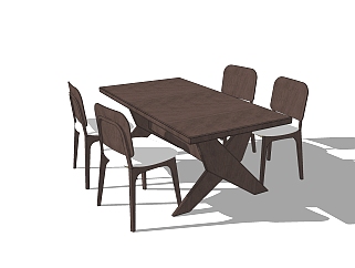 现代实木餐桌椅免费su模型，实木餐桌椅sketchup模型下载