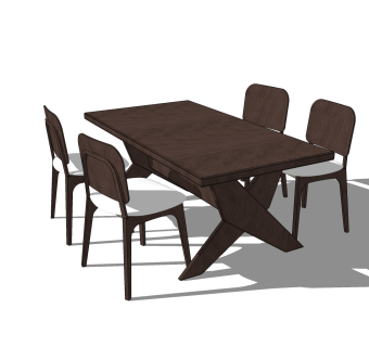 现代实木餐桌椅免费su模型，实木餐桌椅sketchup模型下载