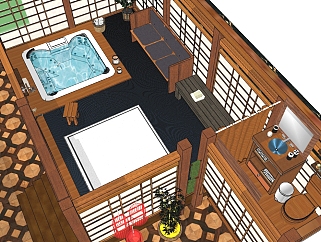 日式浴室skp文件下载，浴室草图大师模型