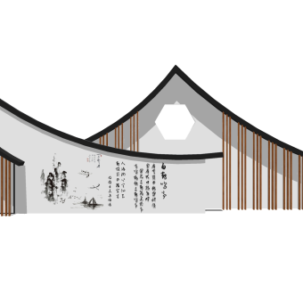 新中式文化景观墙草图大师模型，文化景观墙sketchup模型免费下载