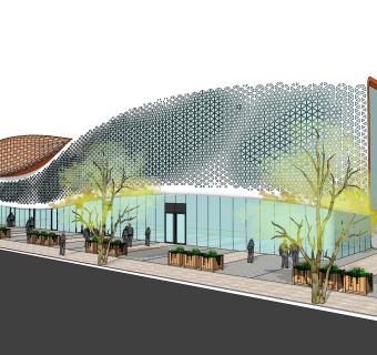 现代售楼处建筑方案草图大师模型，售楼部建筑sketchup模型免费下载