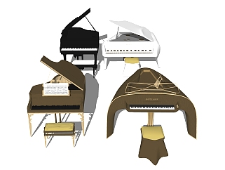 <em>现代钢琴</em>组合草图大师模型，钢琴sketchup模型下载