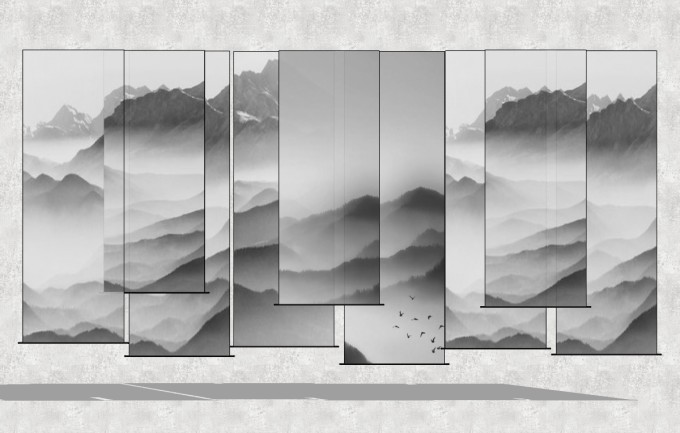 中式手动山水窗帘草图大师模型，手动山水窗帘sketchup模型下载