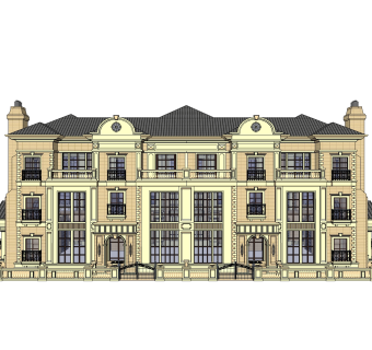 欧式连排别墅草图大师模型，别墅sketchup模型免费下载