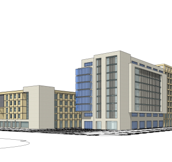 现代办公楼外观草图大师模型，办公楼外观sketchup模型免费下载