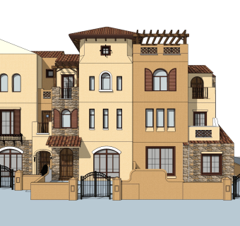 欧式联排别墅SU模型，联排别墅SKP模型下载