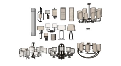中式壁灯吊灯su组合模型，吊灯sketchup模型下载