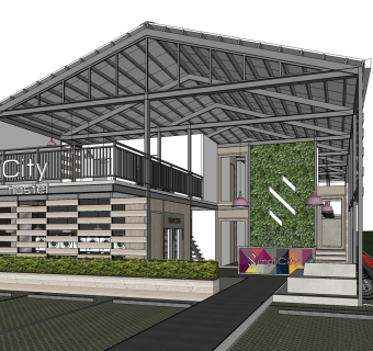 现代民宿建筑草图大师模型，民宿sketchup模型下载