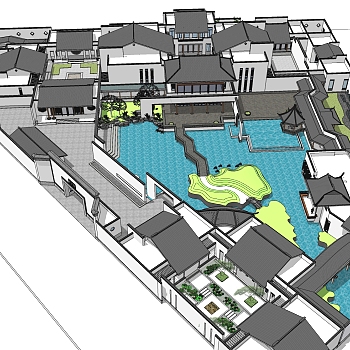 中式古建筑院落草图大师模型，古建民俗sketchup模型免费下载