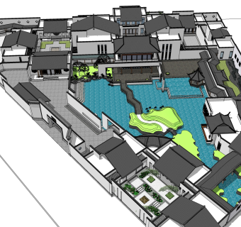 中式古建筑院落草图大师模型，古建民俗sketchup模型免费下载
