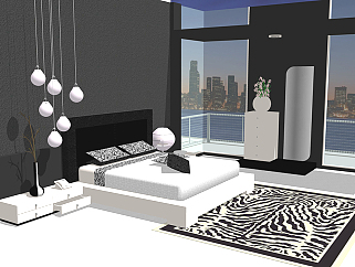 现代180度全景阳台卧室sketchup模型免费下载
