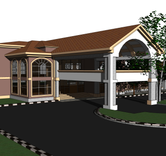 欧式独栋别墅草图大师模型，sketchup别墅su模型下载