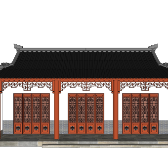 中式古建殿宇庙堂免费su模型下载、殿宇庙堂草图大师模型下载
