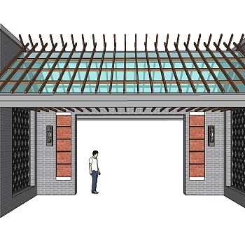 中式园林大门sketchup模型下载，园林大门草图大师模型