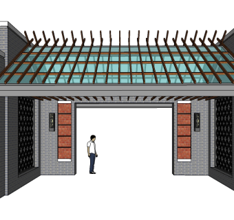 中式园林大门sketchup模型下载，园林大门草图大师模型