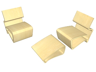 现代米黄色躺椅su模型，椅子草图大师模型下载