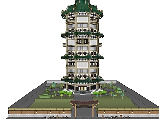 日式古建塔楼免费su模型下载、古建塔楼草图大师模型下载