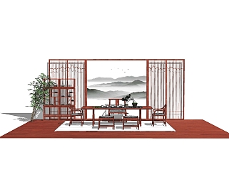 中式<em>桌椅组合</em>sketchup模型，<em>桌椅组合</em>草图大师模型下载