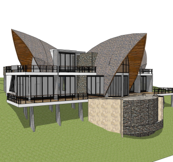极简风格别墅草图大师模型，别墅SU模型下载