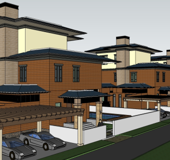 简欧独栋别墅草图大师模型，sketchup别墅su模型下载