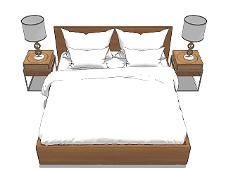 现代简约双人床草图大师模型，双人床SKP模型下载