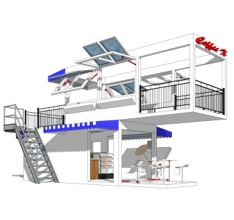 工业风集装箱住宅su模型下载，住宅外观草图大师模型分享
