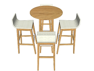 现代吧台桌椅组合草图大师模型，桌椅组合sketchup模型下载