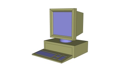  复古台式电脑SU模型，电脑草图大师模型下载