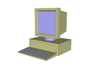  复古台式电脑SU模型，电脑草图大师模型下载
